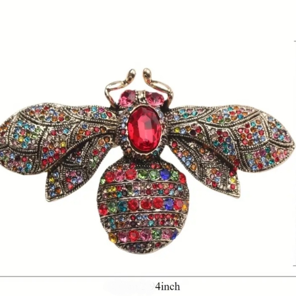 Multi Color Oversized Rhinestone Bee Brooch - Picture 3 of 3